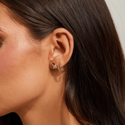 Deco Bar Huggie Hoops - Lotus Diamond