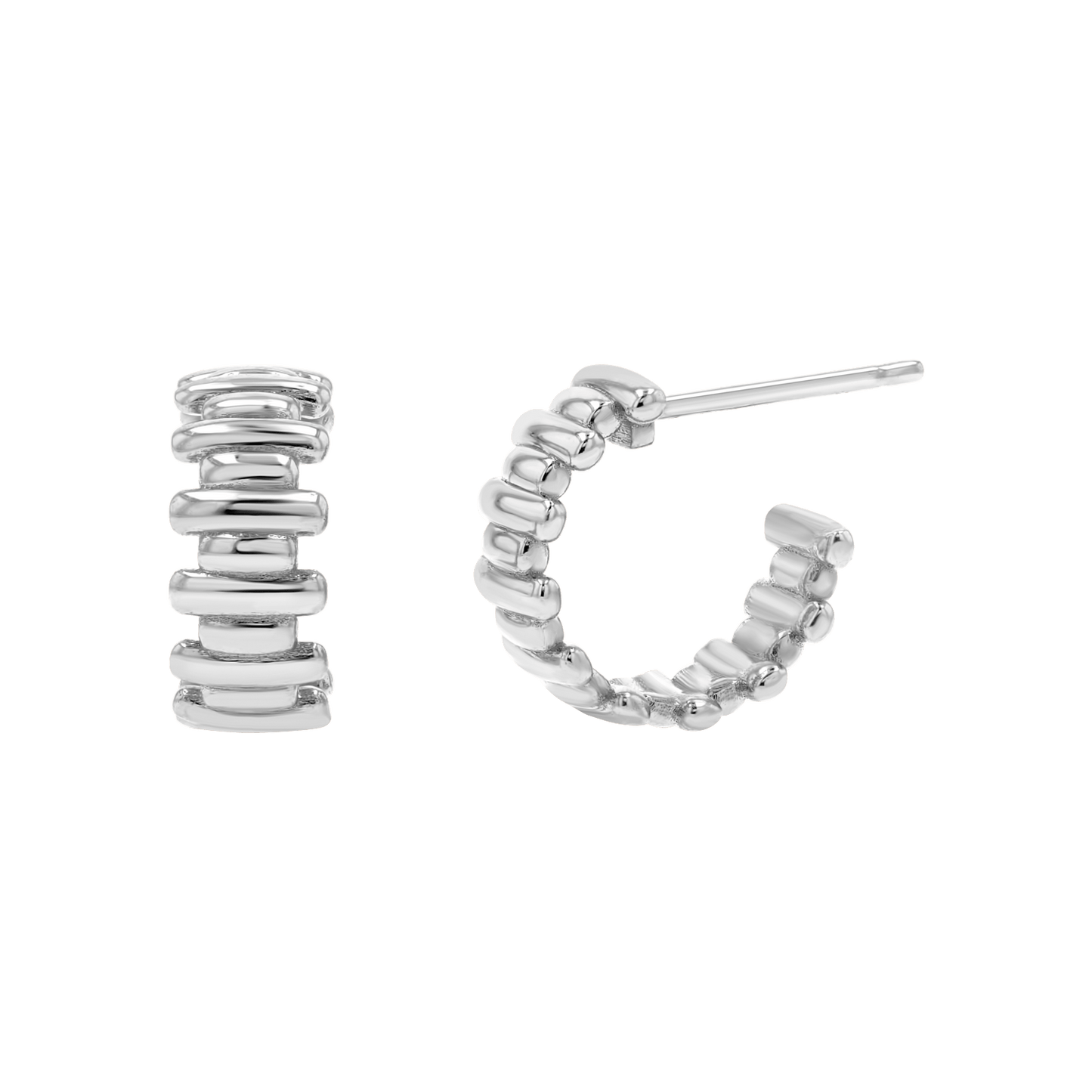 Deco Bar Huggie Hoops - Lotus Diamond