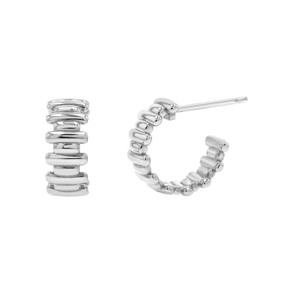 Deco Bar Huggie Hoops - Lotus Diamond