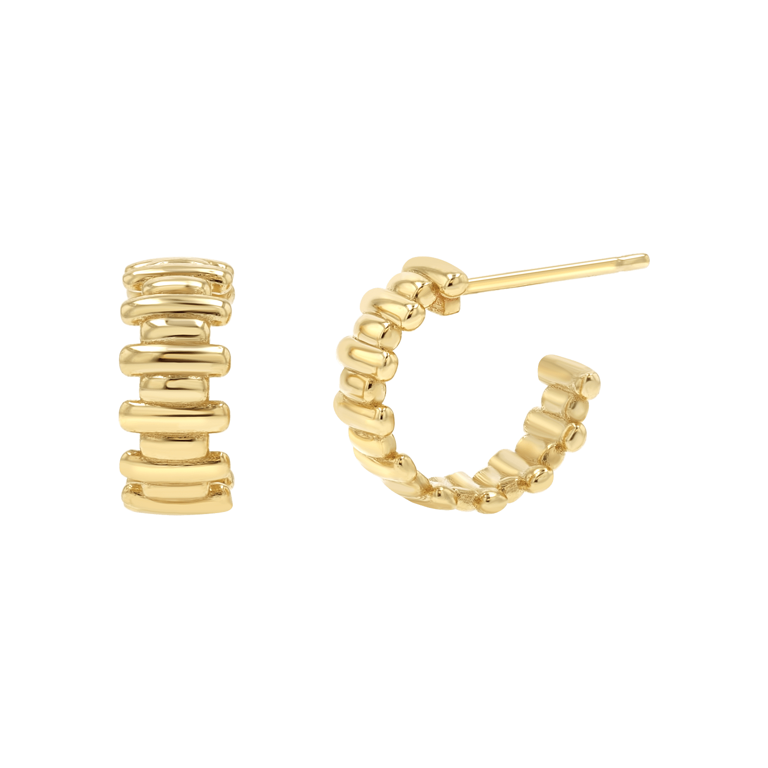 Deco Bar Huggie Hoops - Lotus Diamond