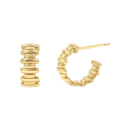 Deco Bar Huggie Hoops - Lotus Diamond