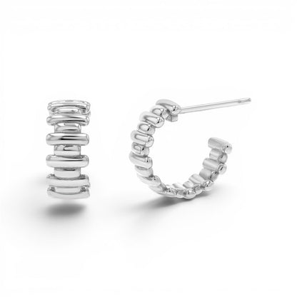 Deco Bar Huggie Hoops - Lotus Diamond