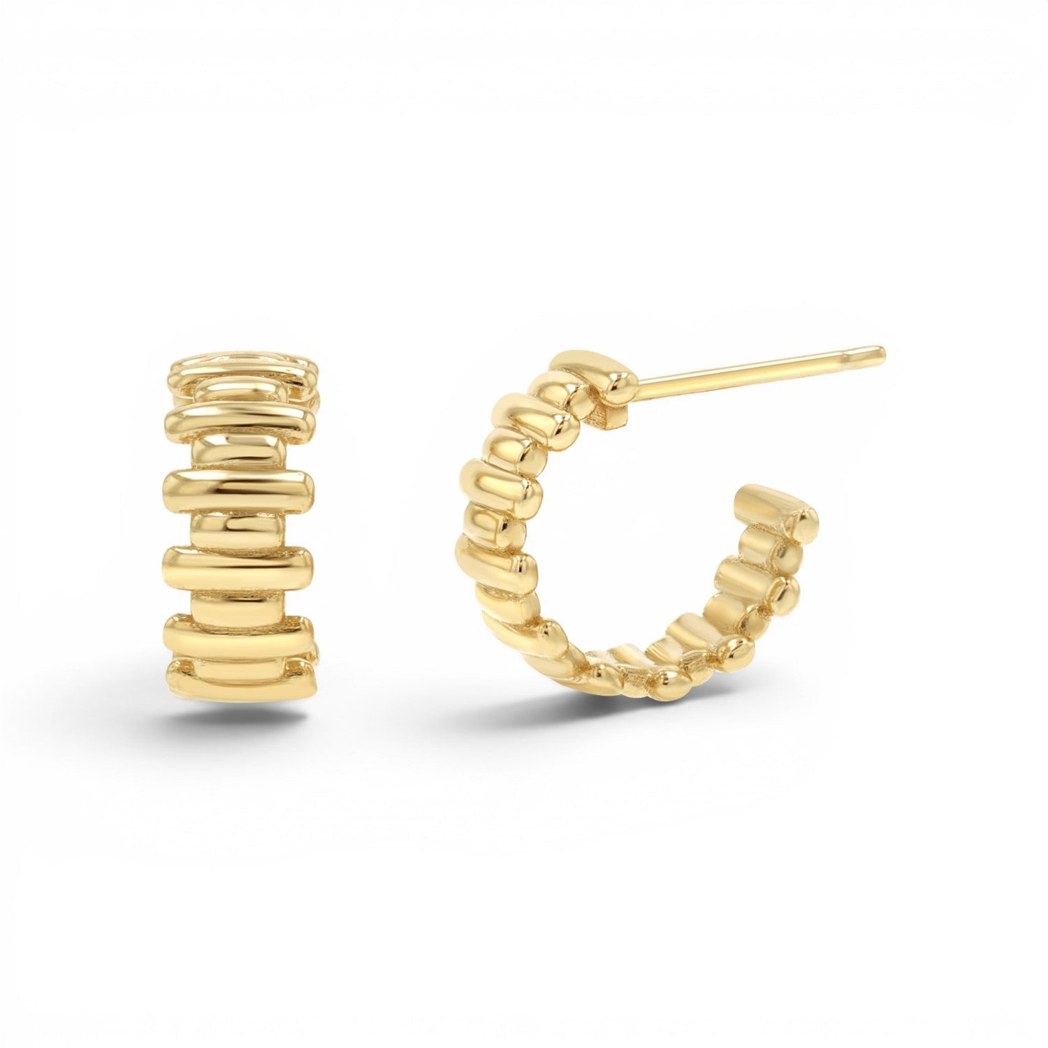 Deco Bar Huggie Hoops - Lotus Diamond