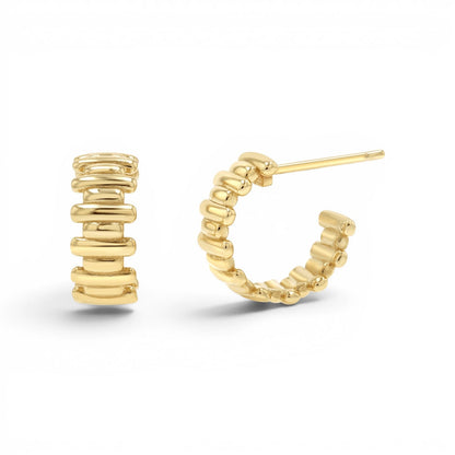 Deco Bar Huggie Hoops - Lotus Diamond