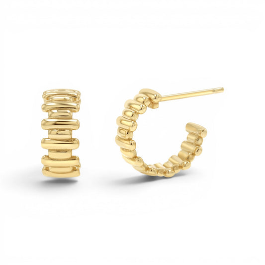 Deco Bar Huggie Hoops - Lotus Diamond