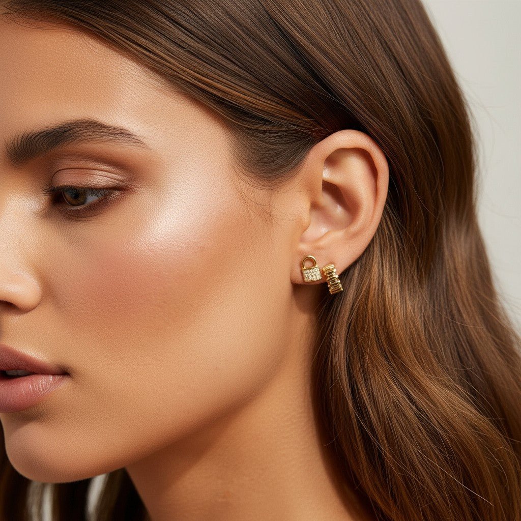 Deco Bar Huggie Hoops - Lotus Diamond