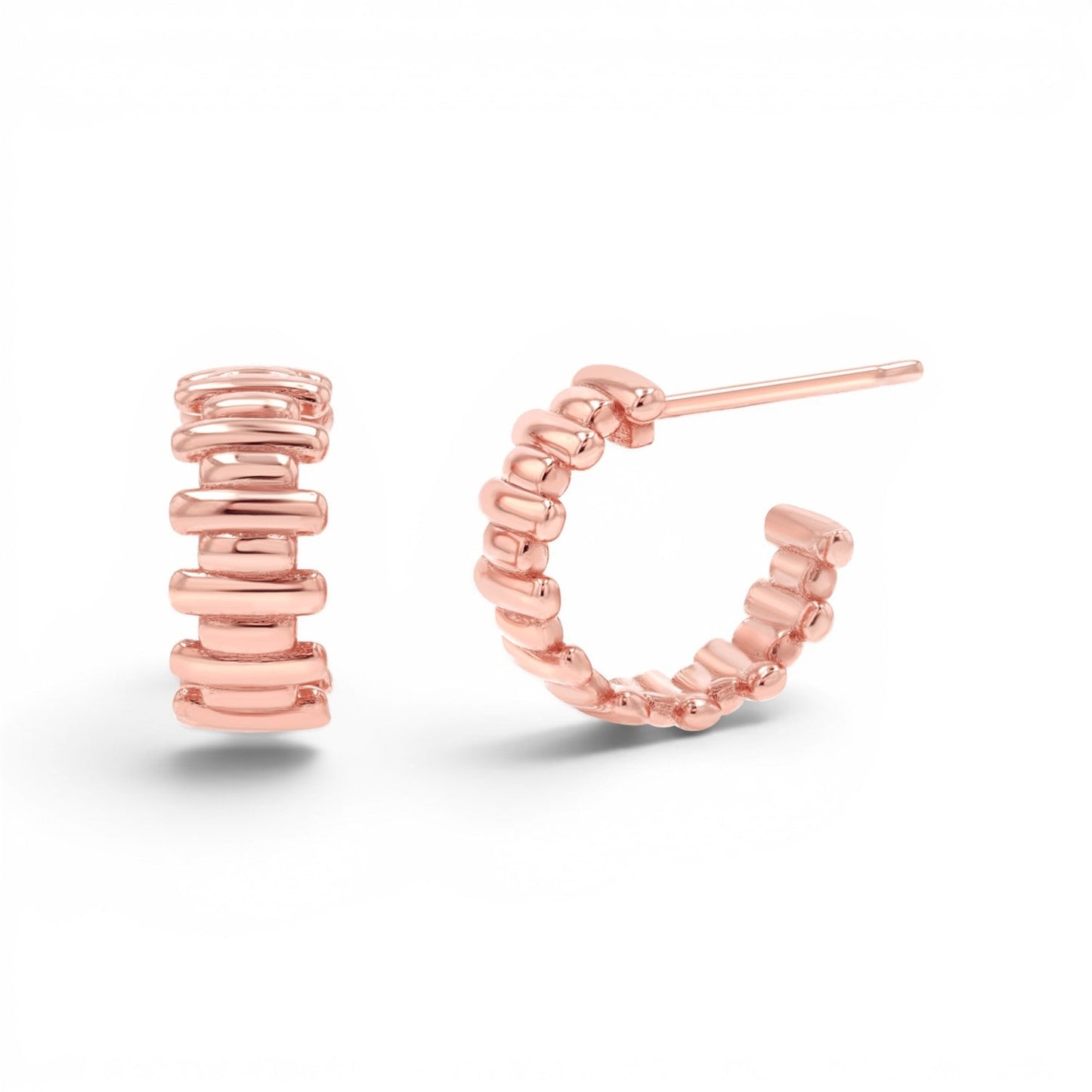 Deco Bar Huggie Hoops - Lotus Diamond