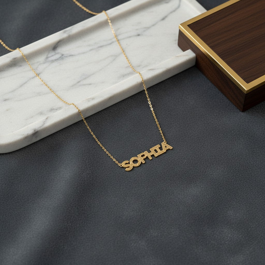 Deco Cut - Out Name Necklace - Lotus Diamond