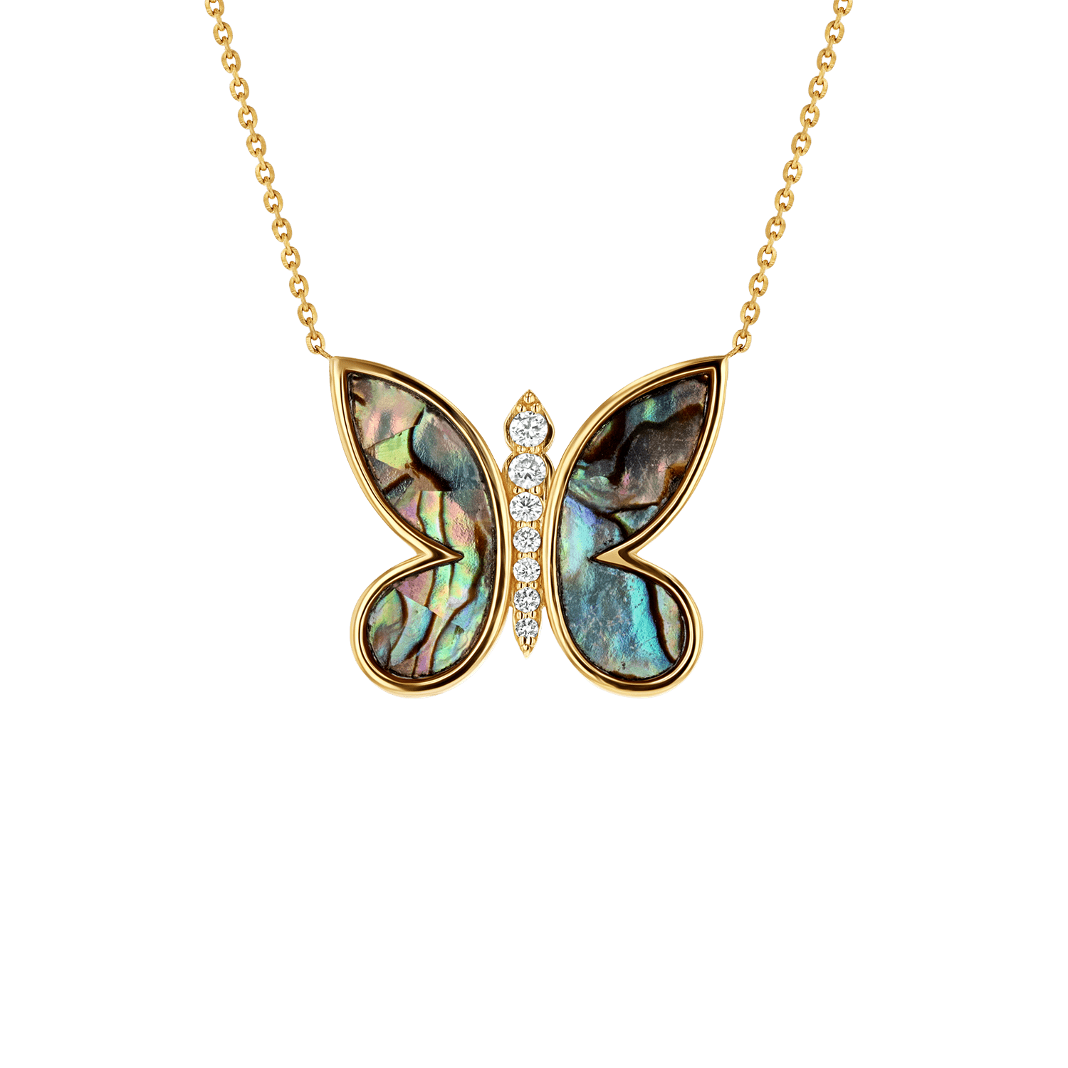 Diamond Abalone Inlay Butterfly Necklace - Lotus Diamond