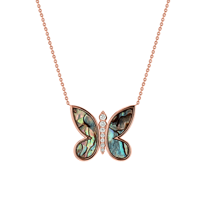 Diamond Abalone Inlay Butterfly Necklace - Lotus Diamond