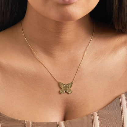 Diamond Abalone Inlay Butterfly Necklace - Lotus Diamond