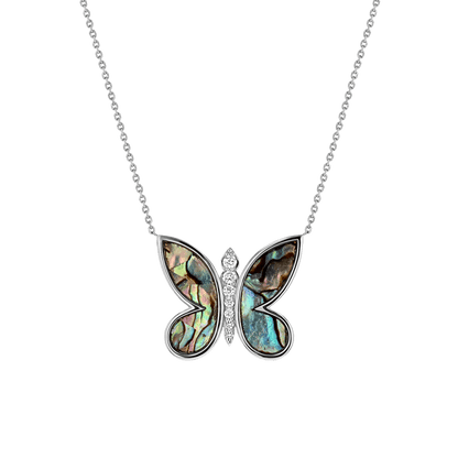 Diamond Abalone Inlay Butterfly Necklace - Lotus Diamond