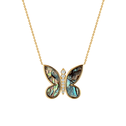 Diamond Abalone Inlay Butterfly Necklace - Lotus Diamond