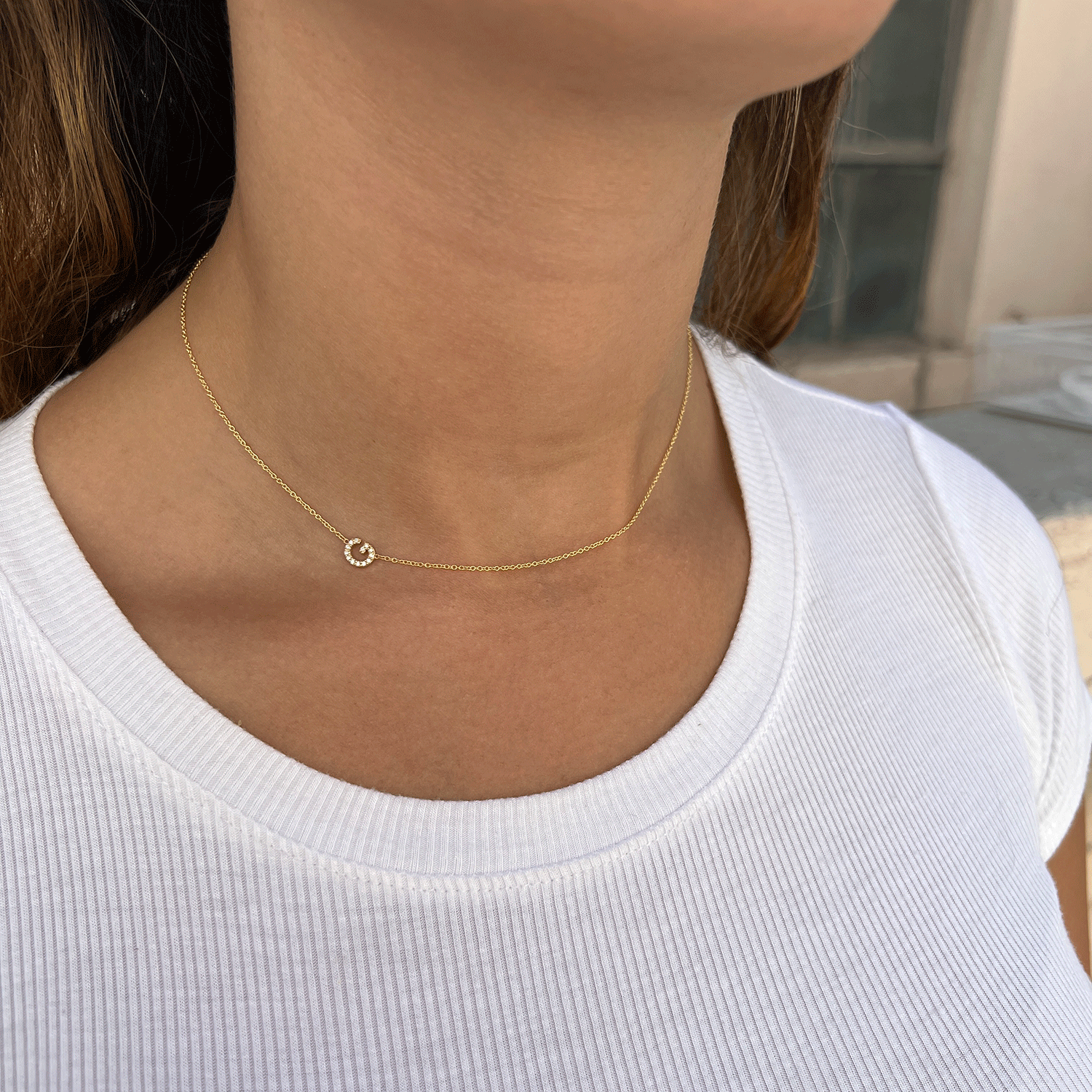 Diamond Asymmetrical Initial Necklace - Lotus Diamond
