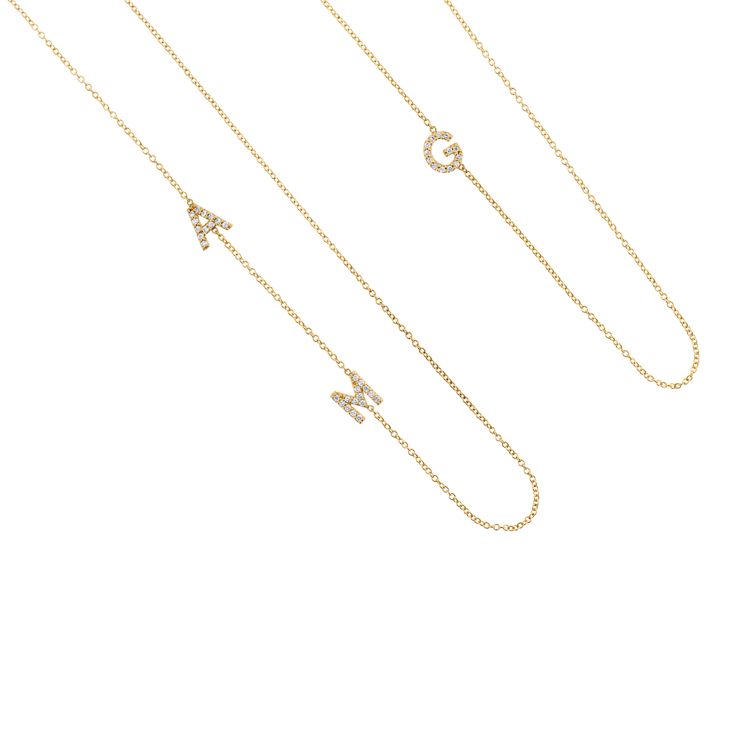Diamond Asymmetrical Multi Initial Necklace - Lotus Diamond