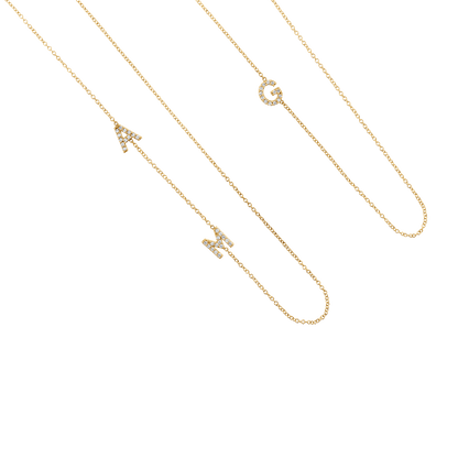 Diamond Asymmetrical Multi Initial Necklace - Lotus Diamond