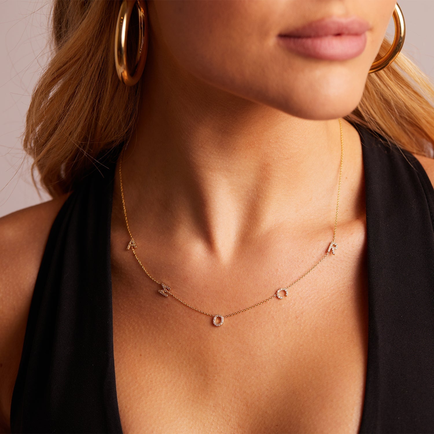 Diamond Asymmetrical Multi Initial Necklace - Lotus Diamond