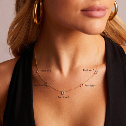 Diamond Asymmetrical Multi Initial Necklace - Lotus Diamond