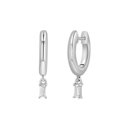 Diamond Baguette Charm Drop Huggies - Lotus Diamond