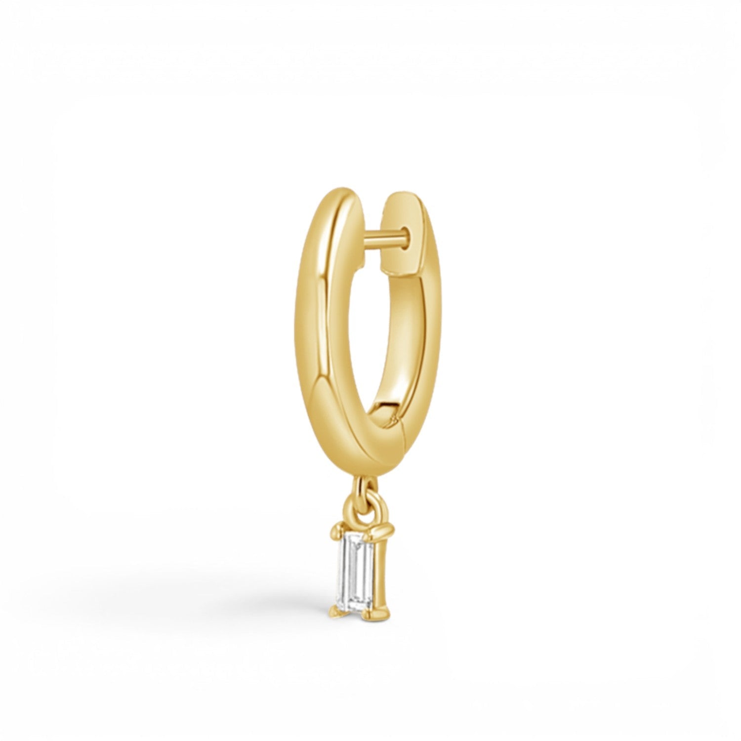 Diamond Baguette Charm Drop Huggies - Lotus Diamond