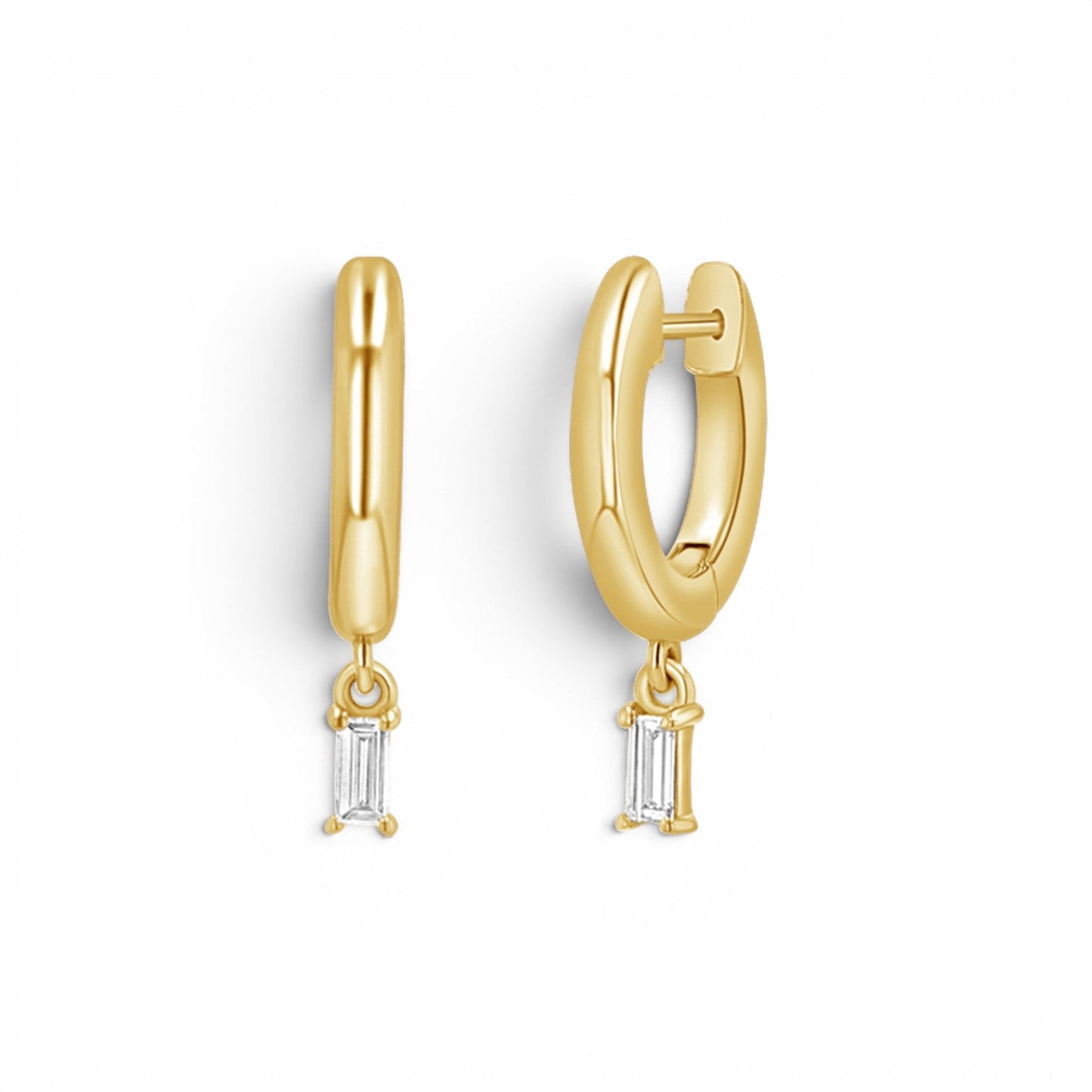 Diamond Baguette Charm Drop Huggies - Lotus Diamond