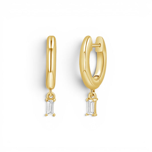 Diamond Baguette Charm Drop Huggies - Lotus Diamond