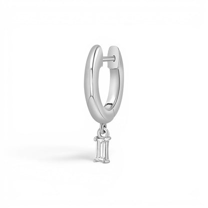 Diamond Baguette Charm Drop Huggies - Lotus Diamond