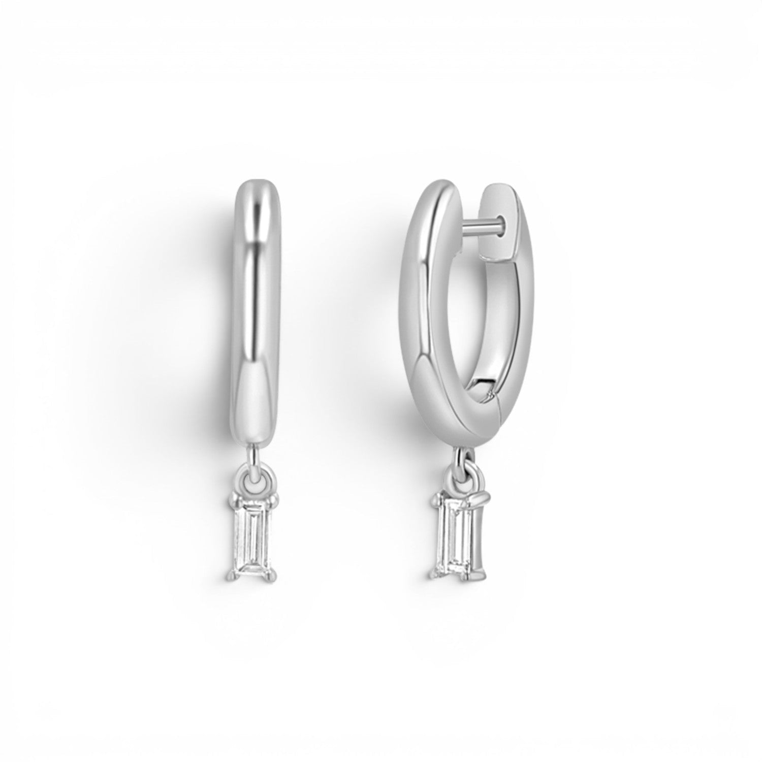 Diamond Baguette Charm Drop Huggies - Lotus Diamond