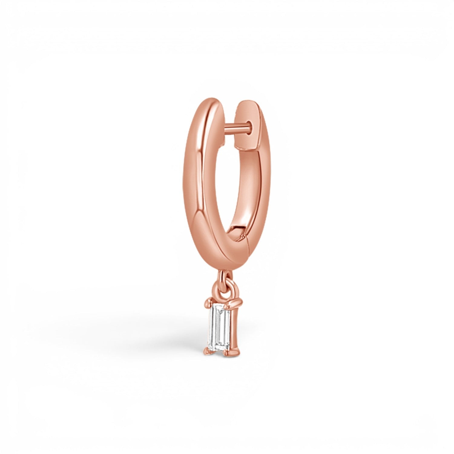 Diamond Baguette Charm Drop Huggies - Lotus Diamond