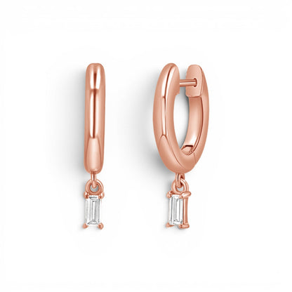Diamond Baguette Charm Drop Huggies - Lotus Diamond