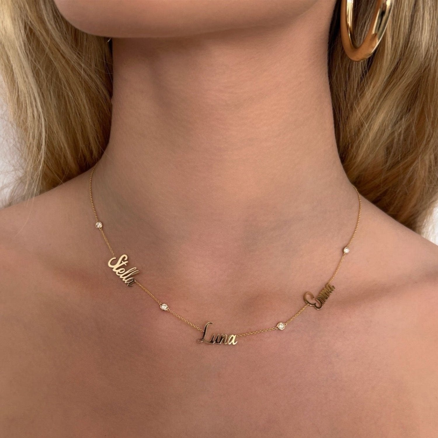Diamond Bezel Custom Name Necklace - Lotus Diamond