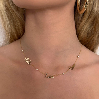 Diamond Bezel Custom Name Necklace - Lotus Diamond