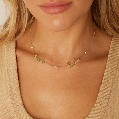 Diamond Bezel Custom Name Necklace - Lotus Diamond