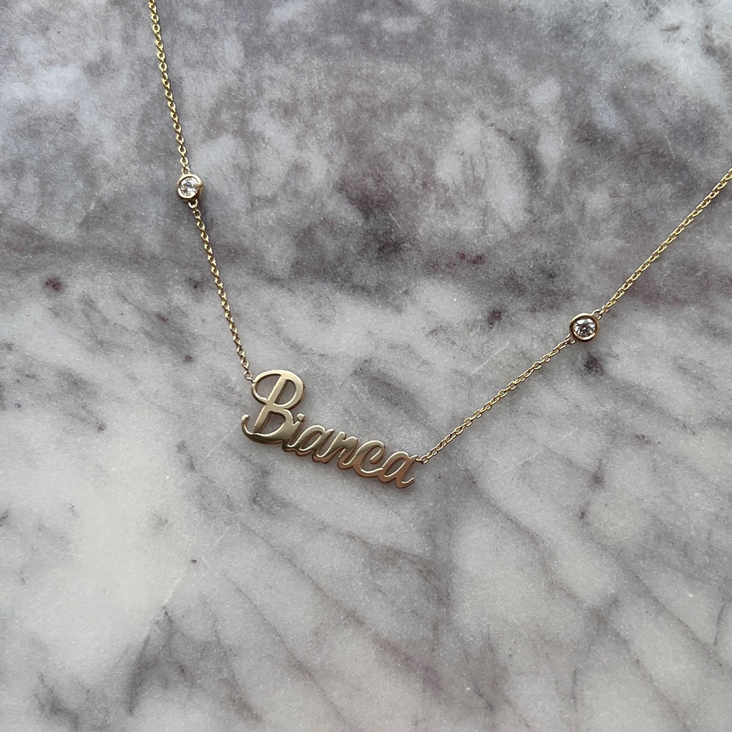 Diamond Bezel Custom Name Necklace - Lotus Diamond