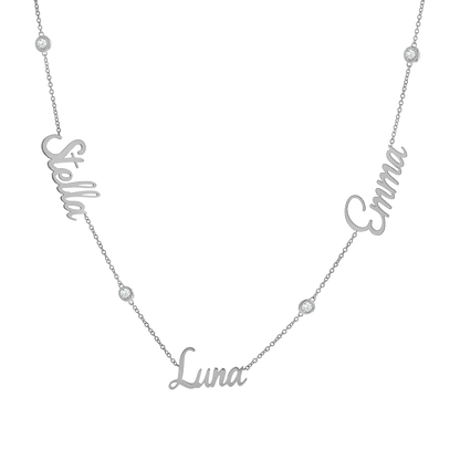 Diamond Bezel Custom Name Necklace - Lotus Diamond