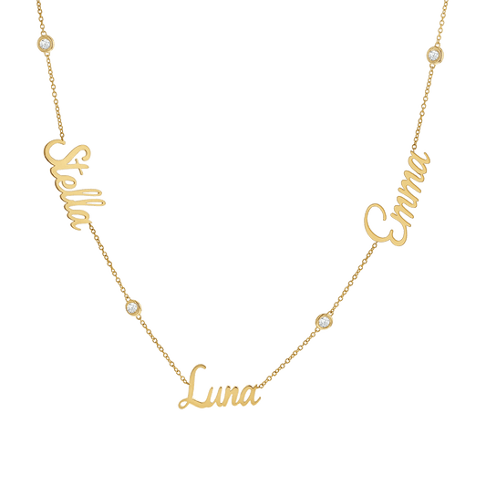 Diamond Bezel Custom Name Necklace - Lotus Diamond