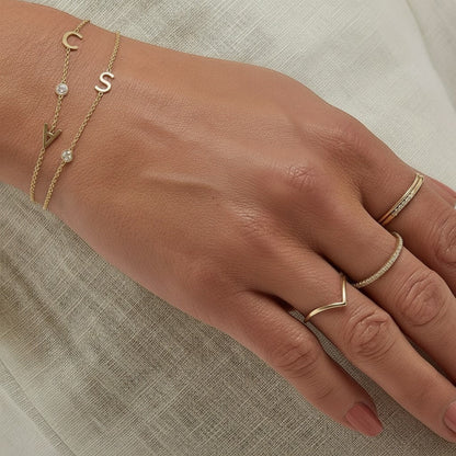 Diamond Bezel Multi Initial Bracelet - Lotus Diamond