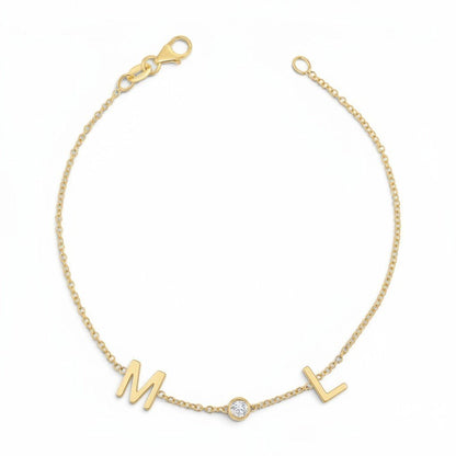 Diamond Bezel Multi Initial Bracelet - Lotus Diamond