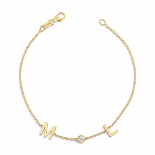 Diamond Bezel Multi Initial Bracelet - Lotus Diamond