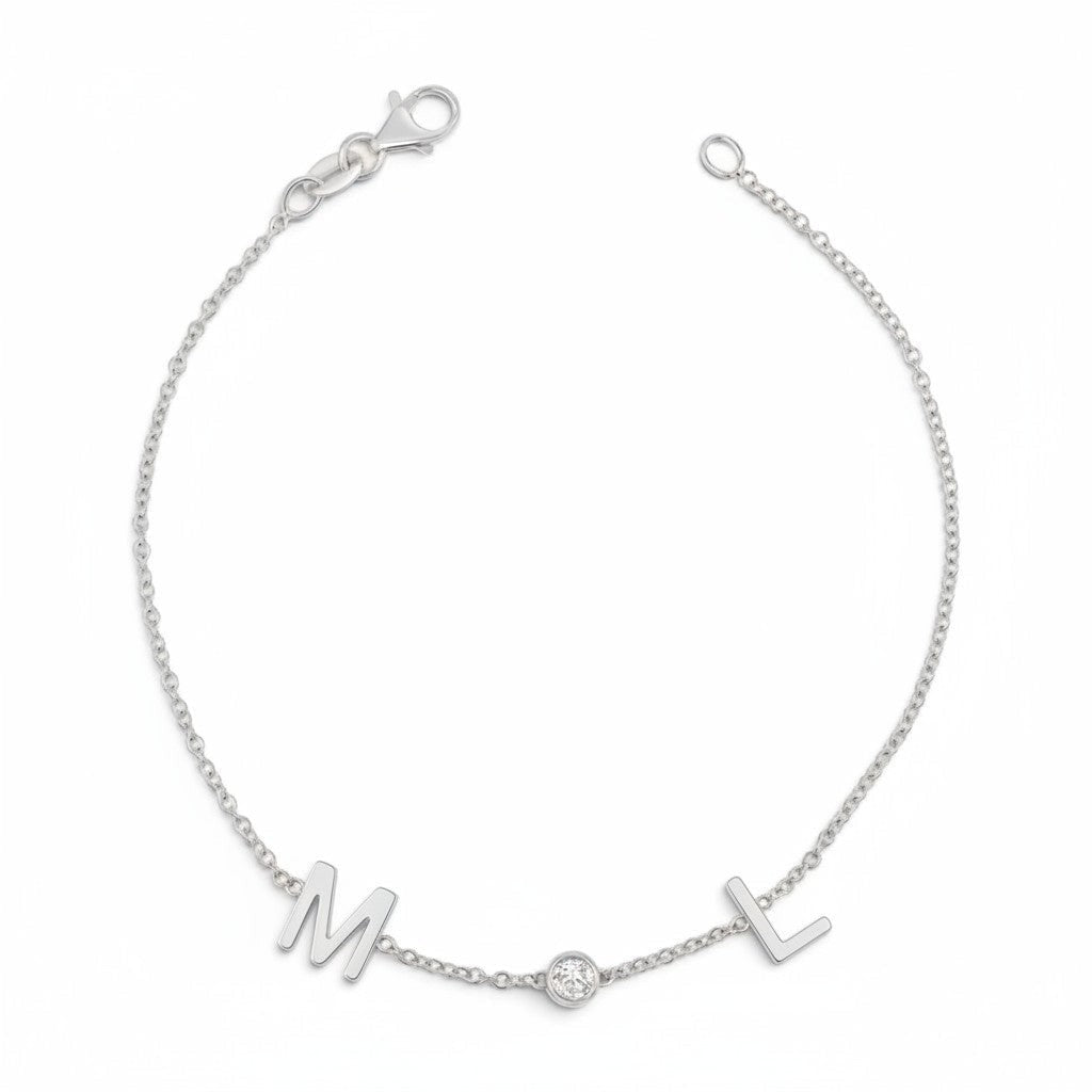 Diamond Bezel Multi Initial Bracelet - Lotus Diamond
