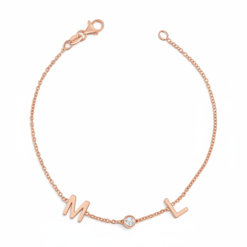 Diamond Bezel Multi Initial Bracelet - Lotus Diamond