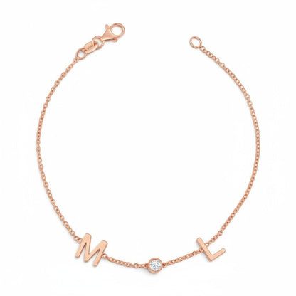 Diamond Bezel Multi Initial Bracelet - Lotus Diamond