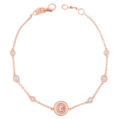Diamond Bezel Strand Initial Letter Coin Bracelet - Lotus Diamond