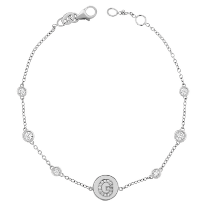 Diamond Bezel Strand Initial Letter Coin Bracelet - Lotus Diamond