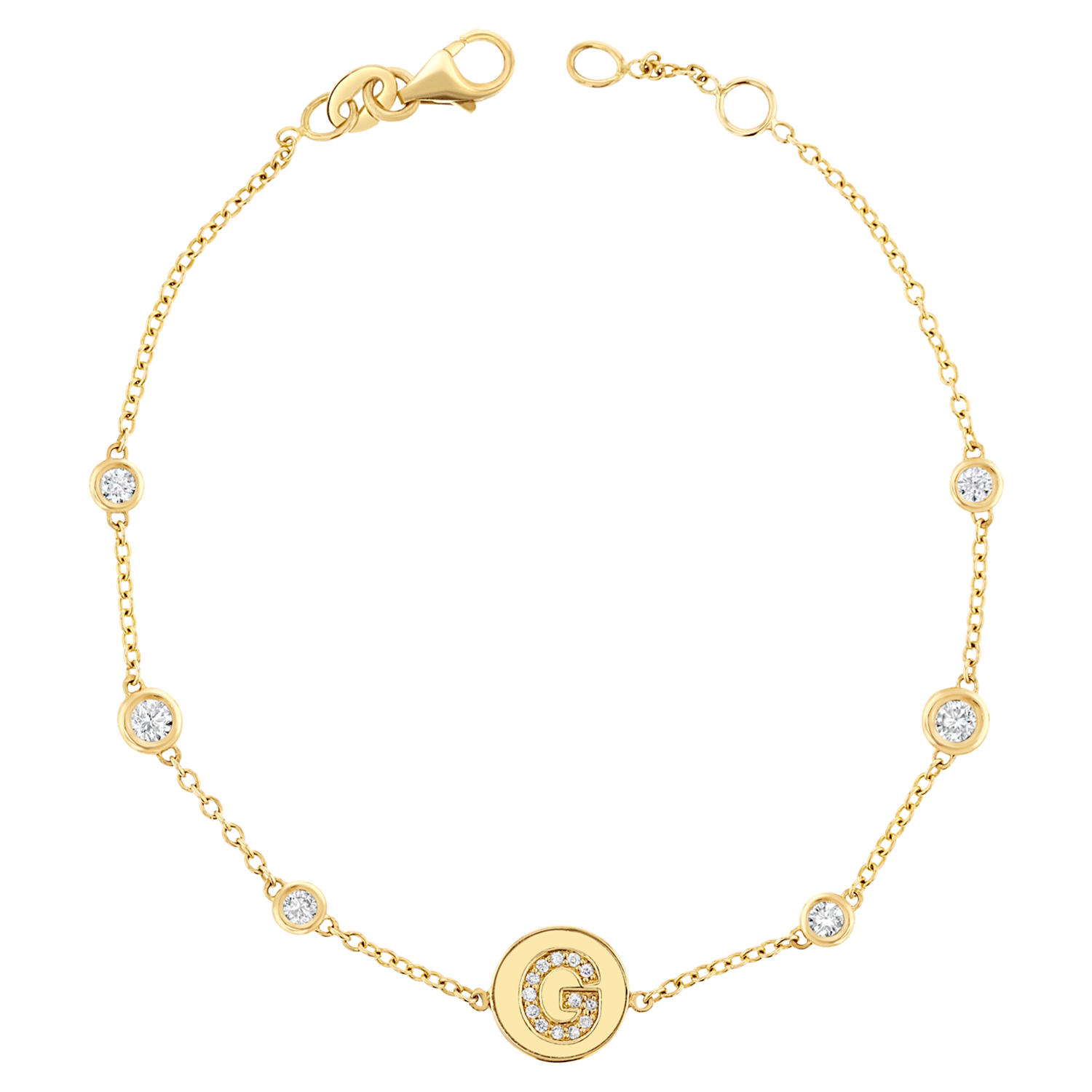 Diamond Bezel Strand Initial Letter Coin Bracelet - Lotus Diamond