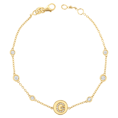 Diamond Bezel Strand Initial Letter Coin Bracelet - Lotus Diamond