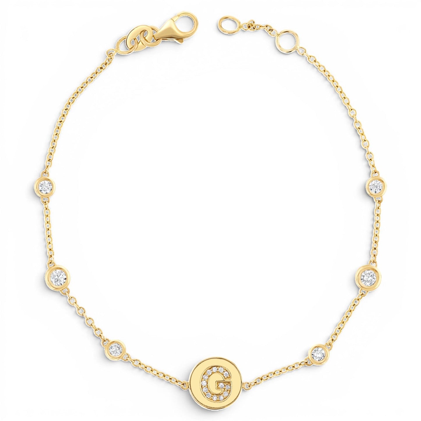 Diamond Bezel Strand Initial Letter Coin Bracelet - Lotus Diamond