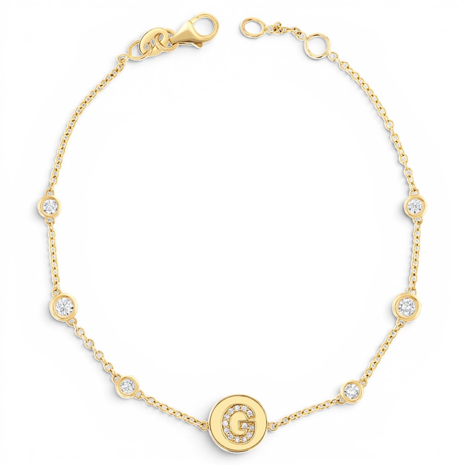 Diamond Bezel Strand Initial Letter Coin Bracelet - Lotus Diamond
