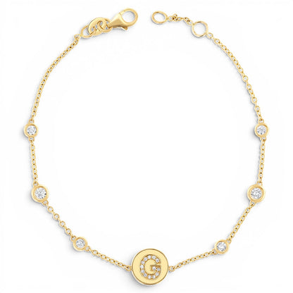 Diamond Bezel Strand Initial Letter Coin Bracelet - Lotus Diamond