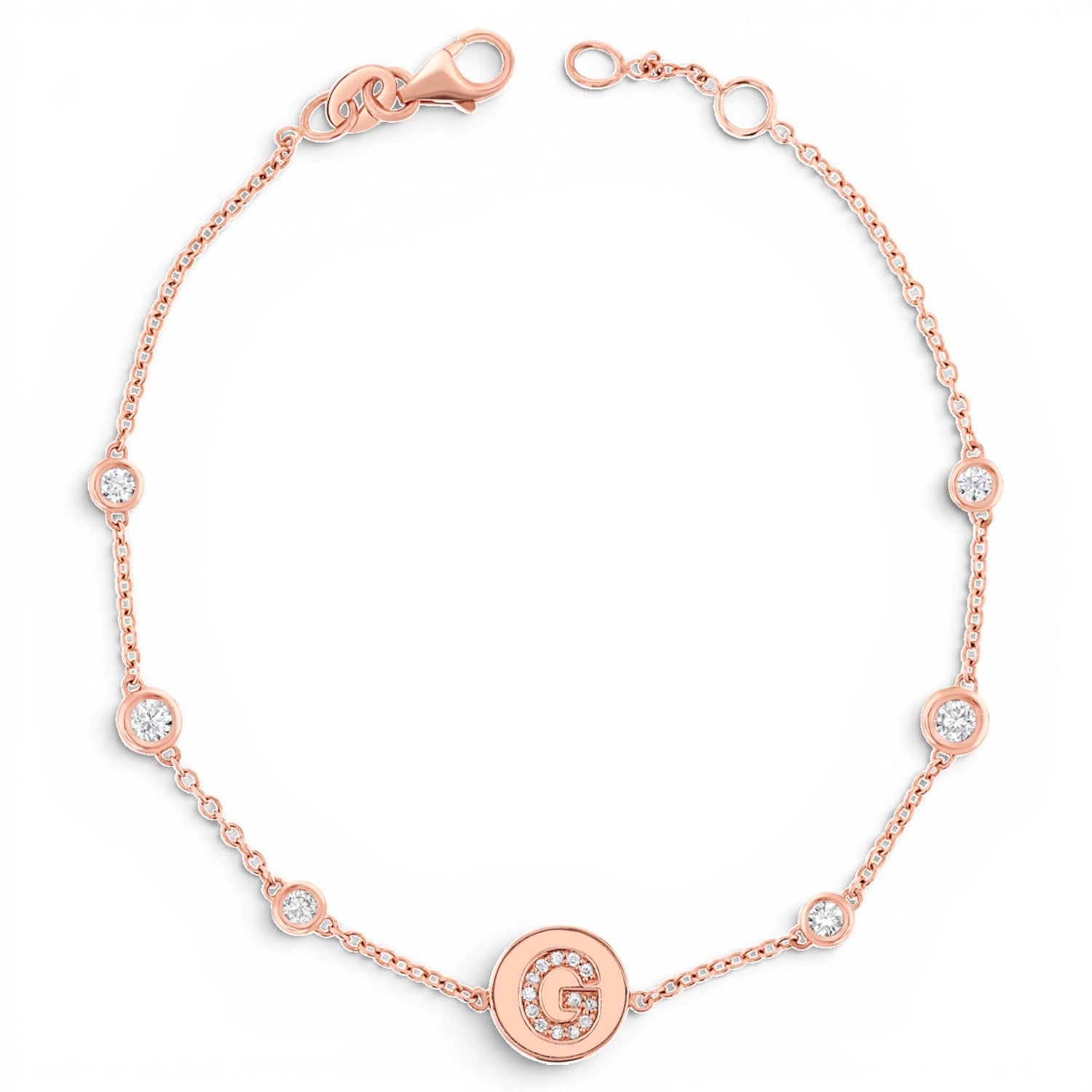 Diamond Bezel Strand Initial Letter Coin Bracelet - Lotus Diamond